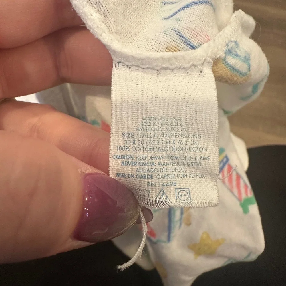 Vintage Riegel Nautical Bear Sailboat Cotton Flannel Baby Swaddle Blanket White